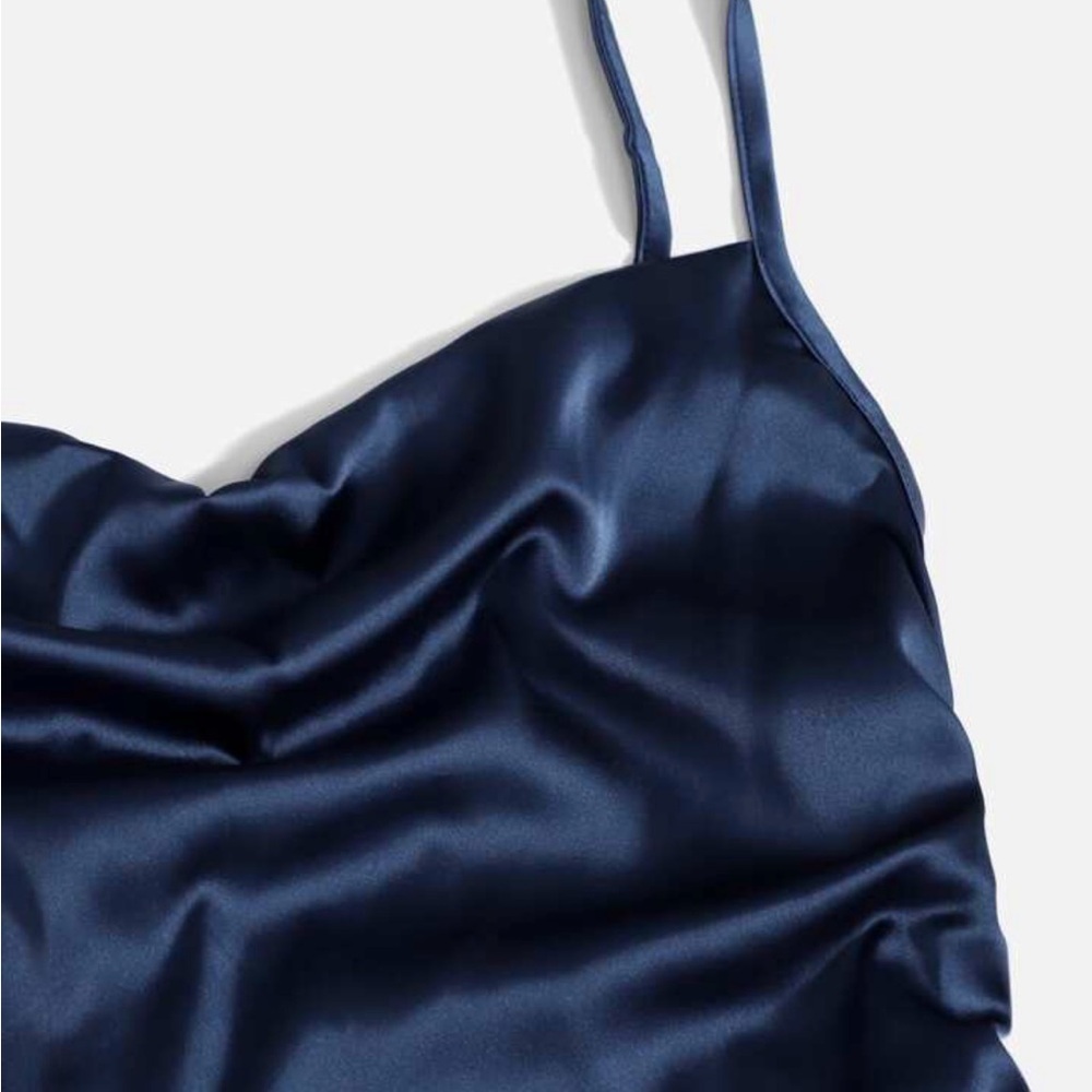 Navy Blue Drawstring Ruched Dress - Picture 2 of 4